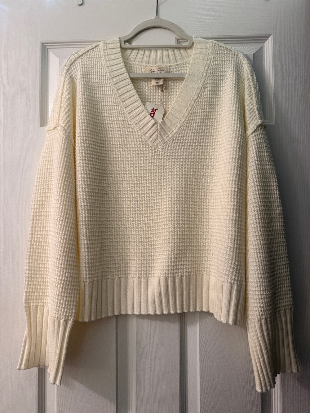 Jessica Simpson Cream V-Neck Textured Knit Sweater